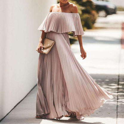 Spring Summer Women Clothing Sexy off-Shoulder Tube Top Folding Chiffon Party Formal Dress by Ragazza