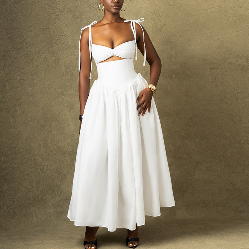 Women Clothing Solid Color Dress off the Shoulder Strap Sleeveless Large Dress by Ragazza