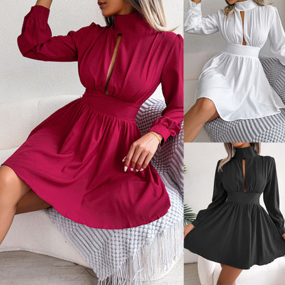 Autumn Winter Sexy Hollow-out Cinched Large Swing Dress Women Clothing by Ragazza