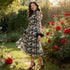 Spring Elegant Retro Stand Collar Fur Bell Sleeve Waist Slimming Floral Dress by Ragazza