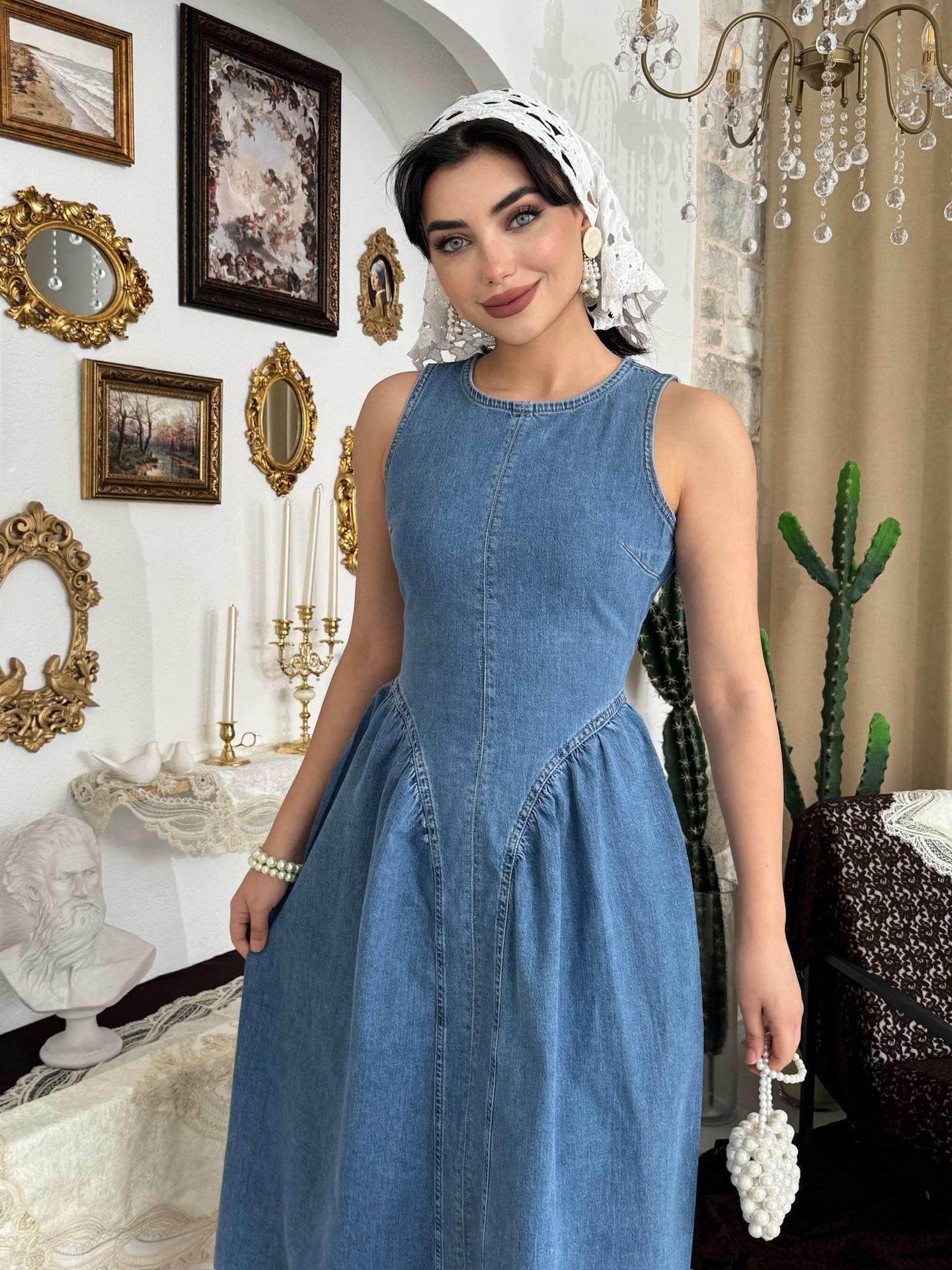 Summer Women Clothing Elegant Slimming Sleeveless Backless Denim Dress by Ragazza
