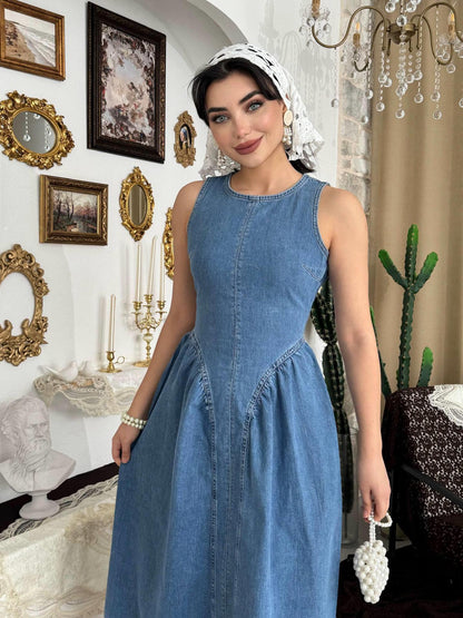 Summer Women Clothing Elegant Slimming Sleeveless Backless Denim Dress by Ragazza