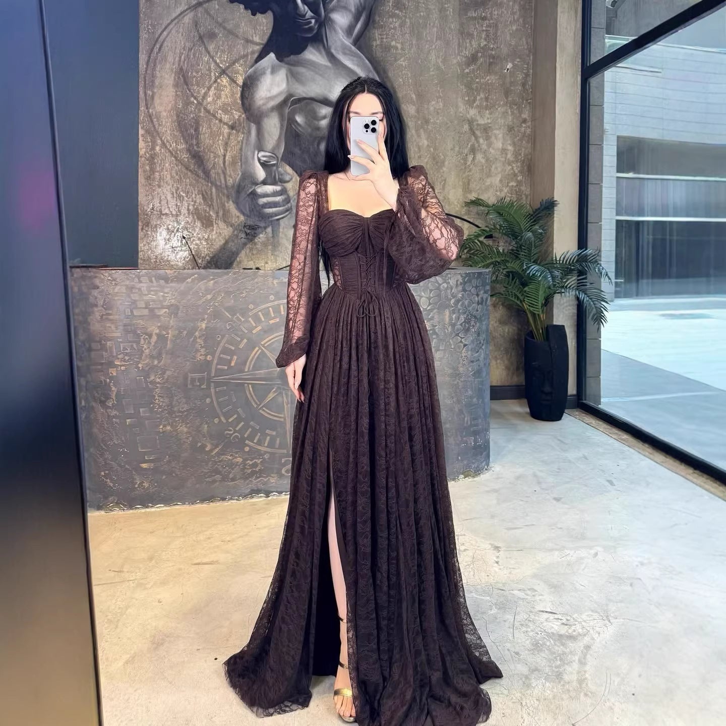 Lace Waist Controlled Long Sleeves Dress Elegant Dress by Ragazza