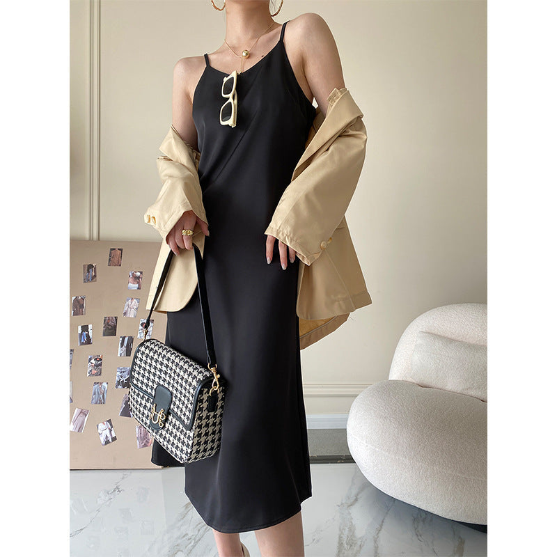 French Acetate Draping Satin Cami Dress Long Women Dress Spring by Ragazza