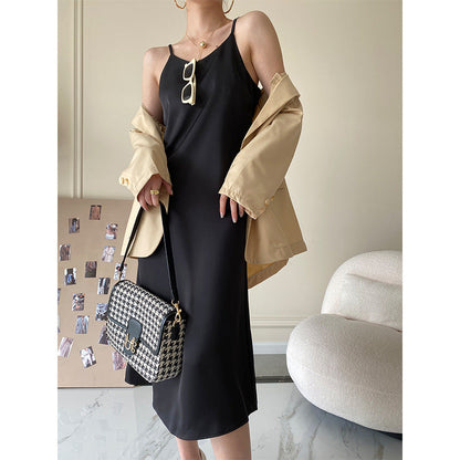 French Acetate Draping Satin Cami Dress Long Women Dress Spring by Ragazza
