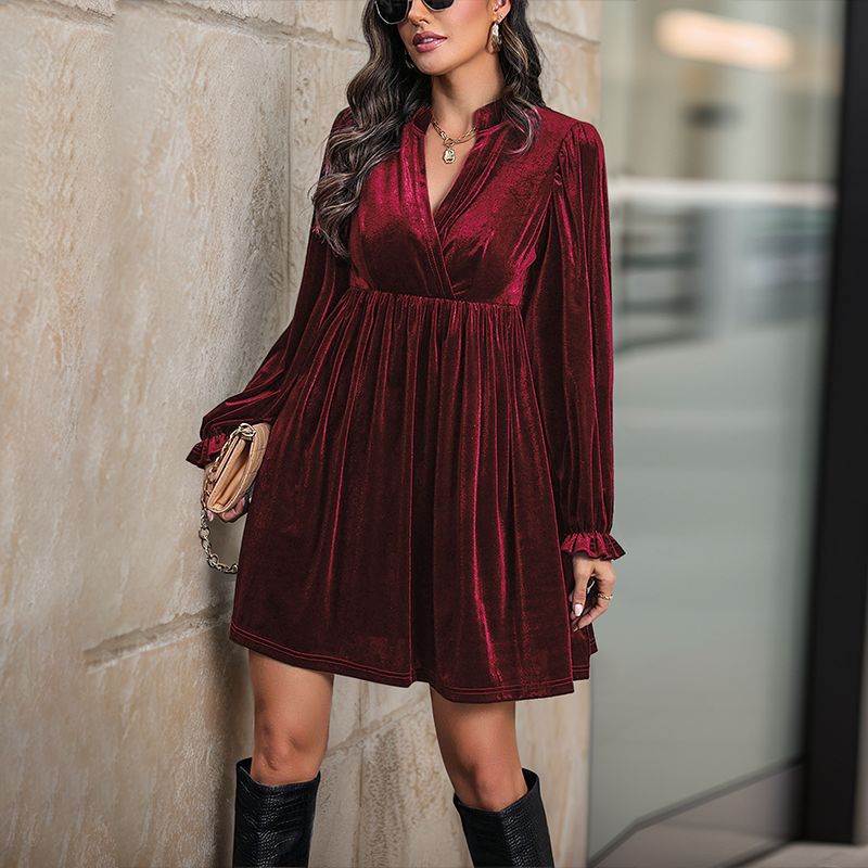 Long Sleeve Patchwork Autumn Winter Women Clothing Velvet Dress by Ragazza