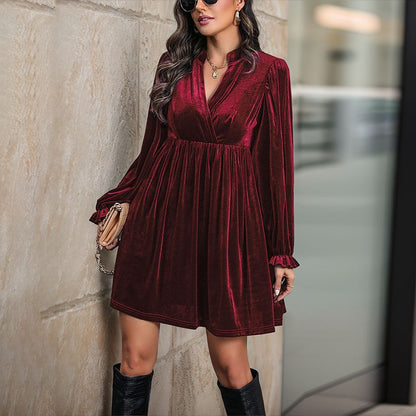 Long Sleeve Patchwork Autumn Winter Women Clothing Velvet Dress by Ragazza