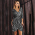 Women Dress Sexy Long Sleeve Solid Color Sequ V neck Lace up Small Dress by Ragazza