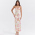Women Clothing Dress Printed Strap Dress Sexy Backless Slit Vacation Floral Dress for Women by Ragazza