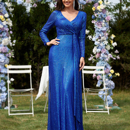 Multi Color Long Sleeve V neck Fishtail Cocktail Evening Dress Women by Ragazza