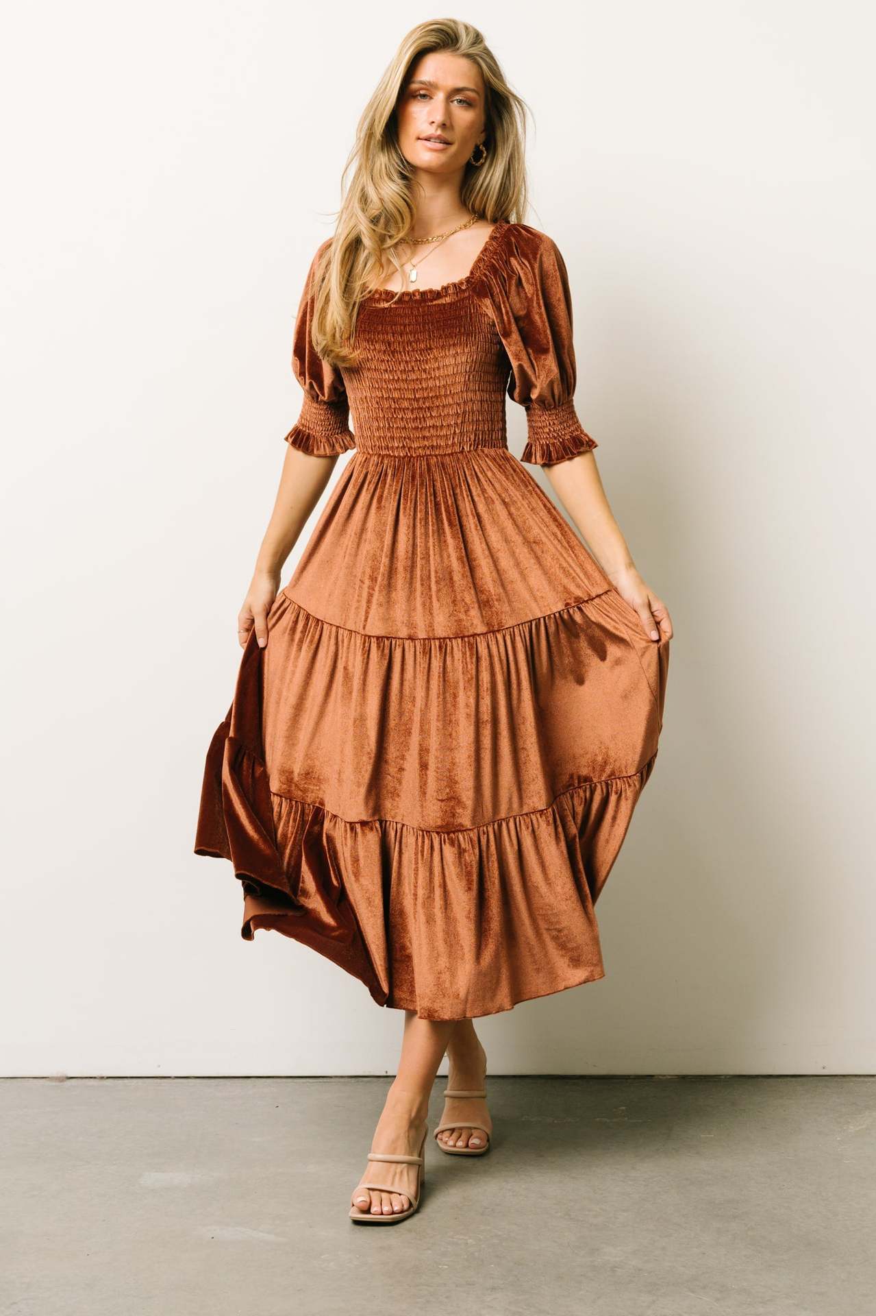 Spring Summer Gold Velvet Square Collar Ruffles High Waist Tight Office Dress by Ragazza