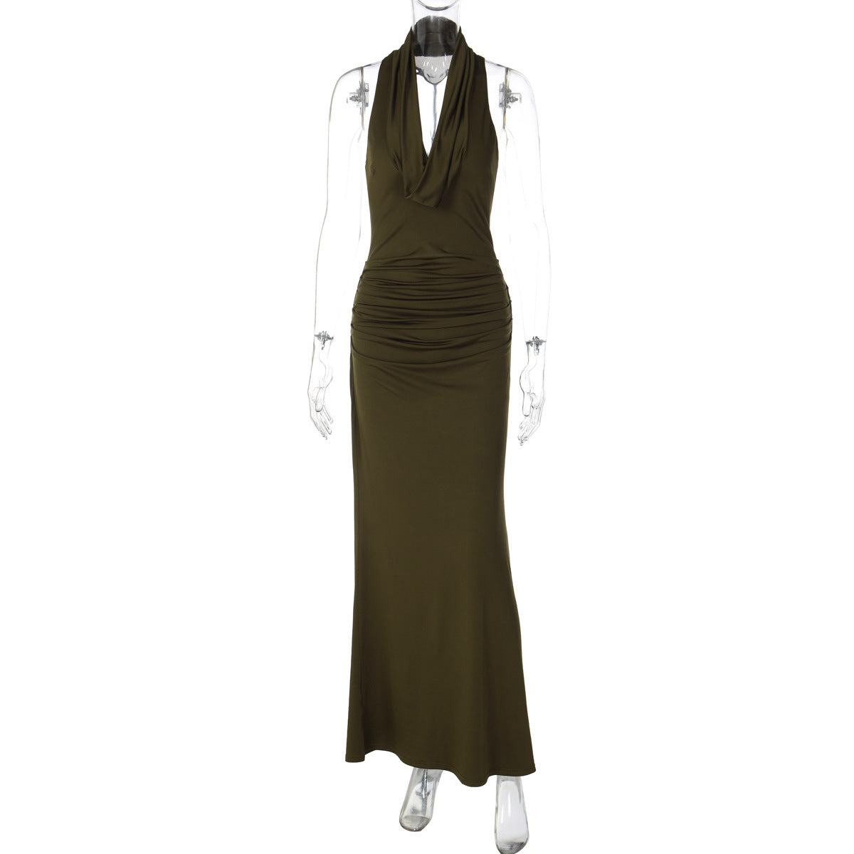 Women Clothing Winter Sexy Backless Pleated Slim Elegant Halter Maxi Dress by Ragazza
