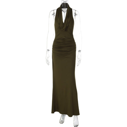 Women Clothing Winter Sexy Backless Pleated Slim Elegant Halter Maxi Dress by Ragazza