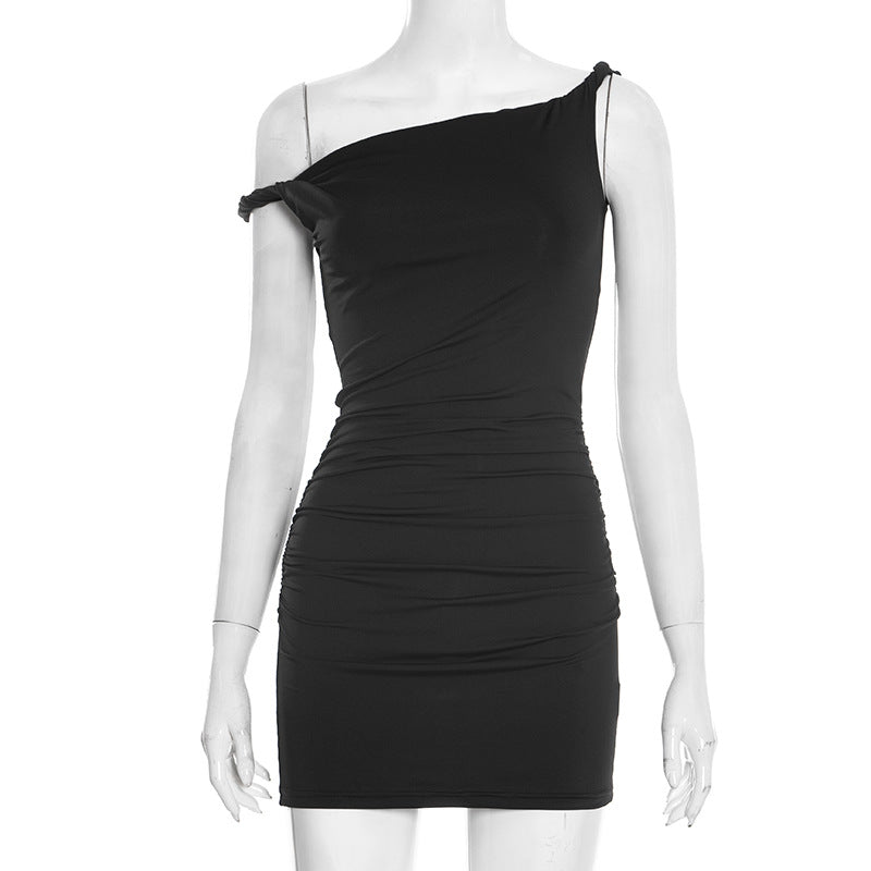 Women Clothing Spring Summer Sexy off the Shoulder Irregular Asymmetric Twisted Slim Mini Dress by Ragazza