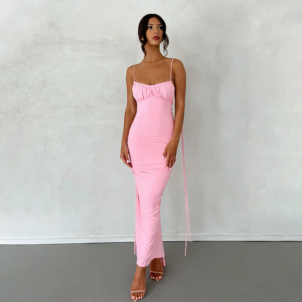 Women Sexy Dress Sexy Backless Pleated Dress Evening Dress Sleeveless Strap Dress for Women by Ragazza