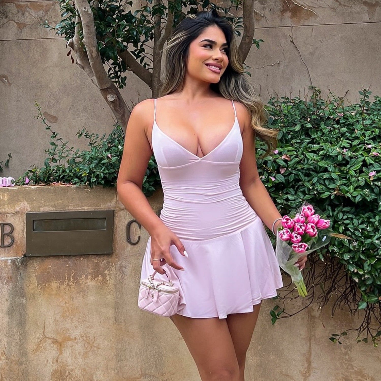 Summer Women Clothing Sexy Deep V Plunge Sling Slim Sheath Pleated Dress by Ragazza