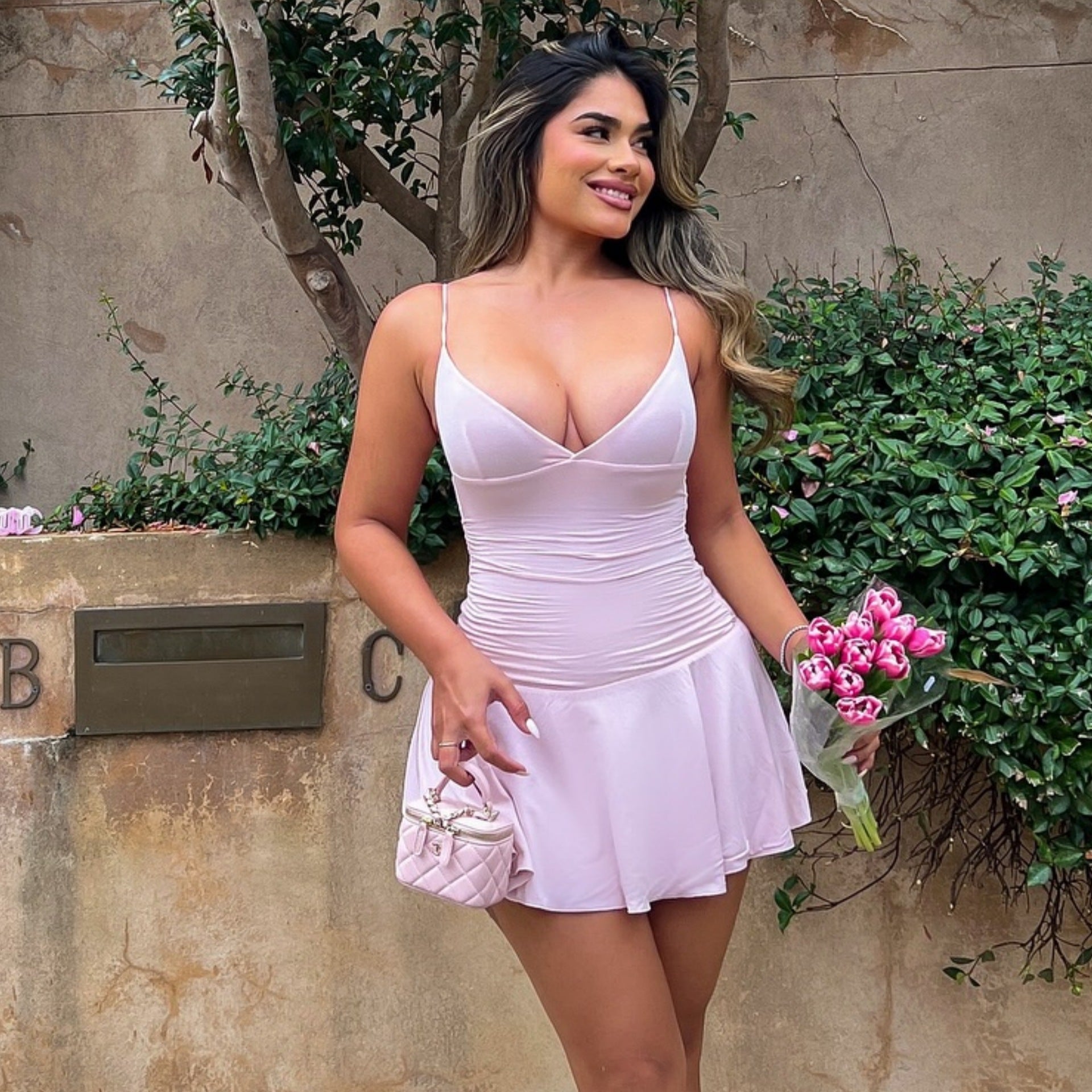 Summer Women Clothing Sexy Deep V Plunge Sling Slim Sheath Pleated Dress by Ragazza