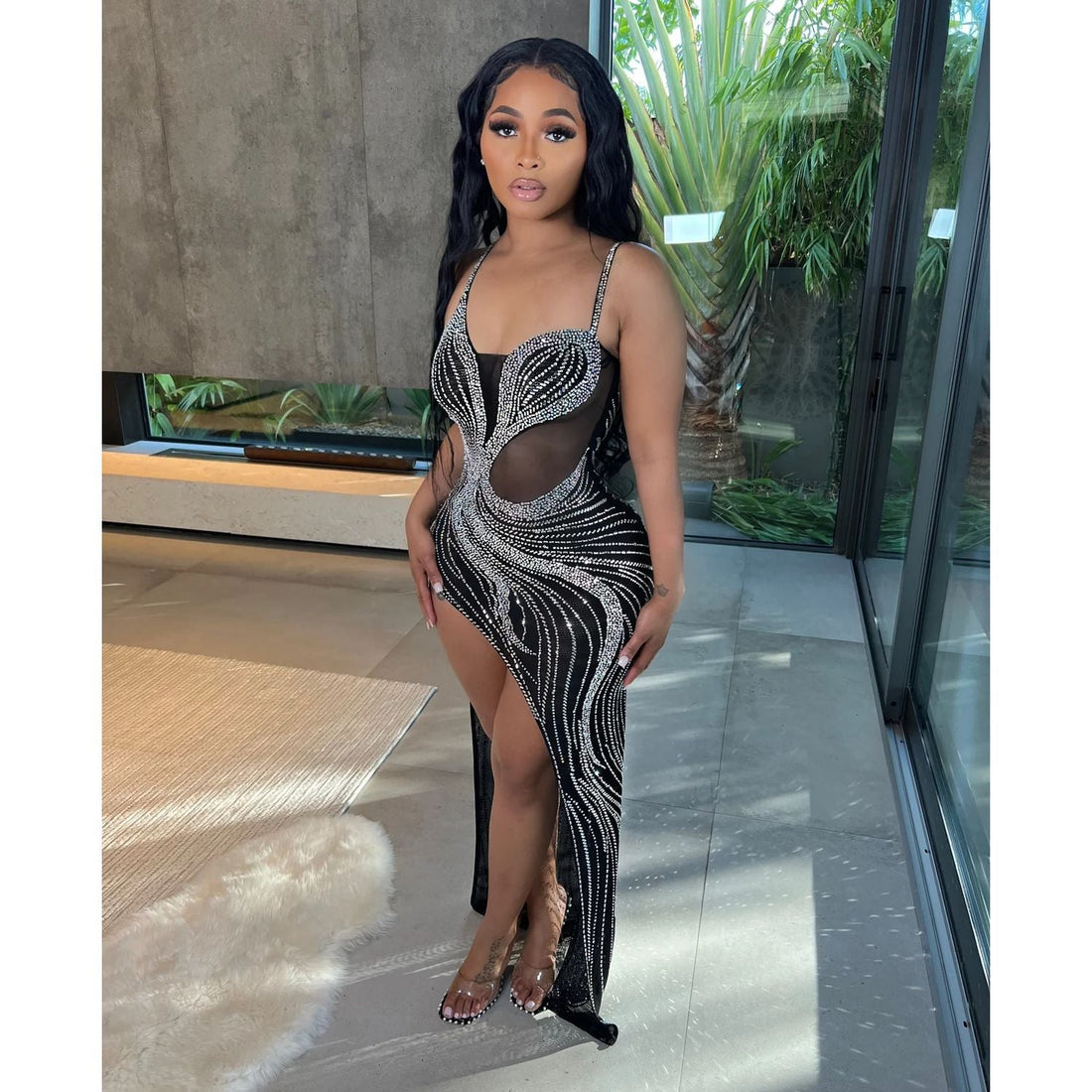 Summer Women Clothing Sexy Mesh Rhinestone Night Club Slip Dress Women by Ragazza