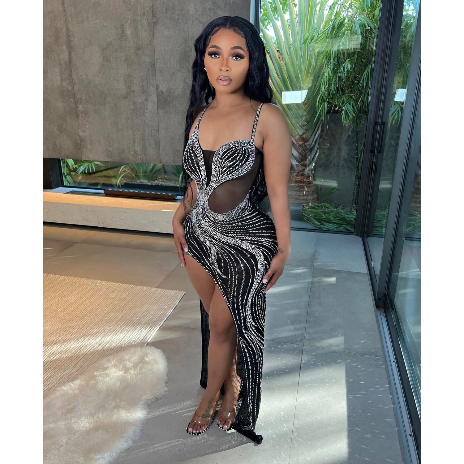 Summer Women Clothing Sexy Mesh Rhinestone Night Club Slip Dress Women by Ragazza