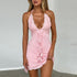 Lace up Women Short Sexy Lace V neck Ruffled Sling Dress by Ragazza
