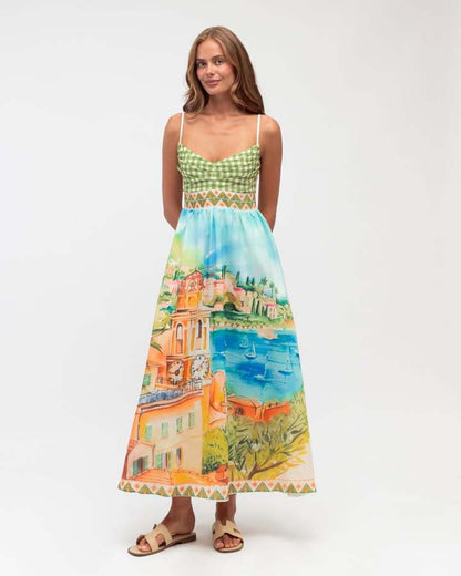 Dress Graffiti Positioning Printing Beach Vacation Large Swing Dress by Ragazza