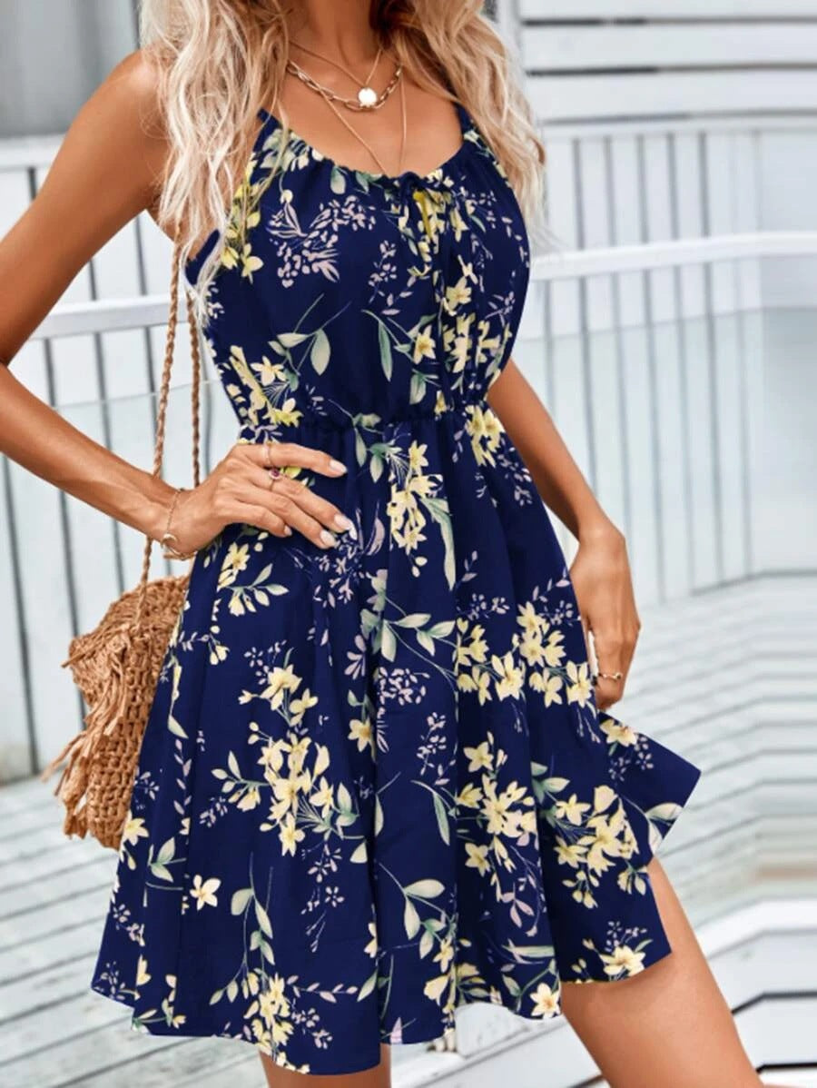 Summer Elegant Sleeveless Dress Pullover Print Elastic Waist Slip Dress Women by Ragazza