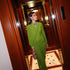 Dress Winter round Neck Green Pleated Long Sleeve  DestGlow