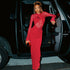 Women Clothing Winter Long Sleeve Solid Color Sexy Mesh Hollow Out Cutout Pleated Slim Dress by Ragazza