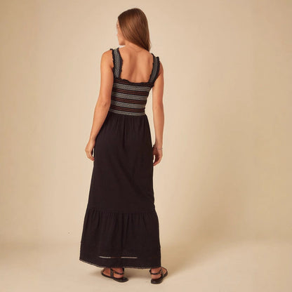 Women French Summer Vacation Smocking Braces Vest Stitching Dress Long  DestGlow