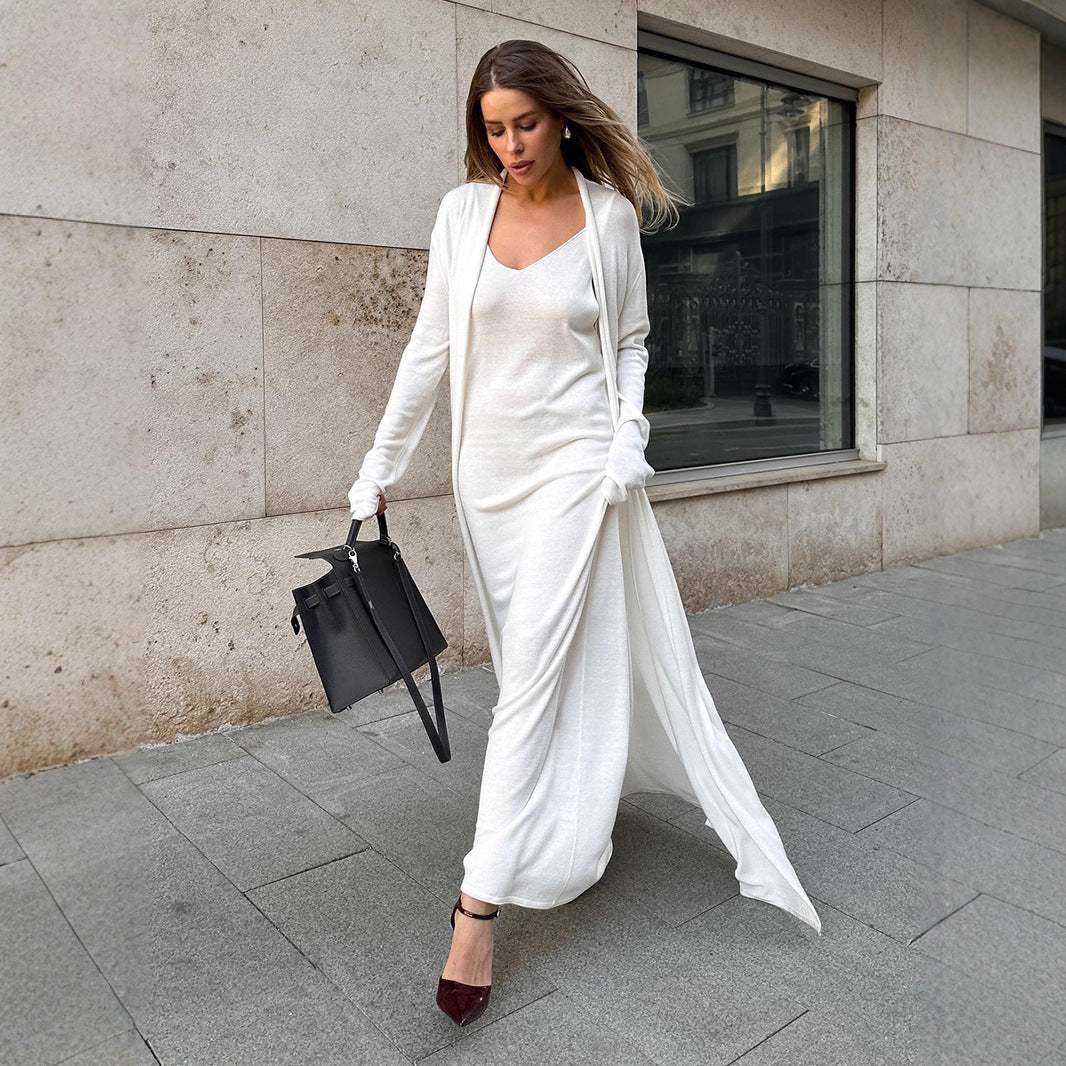 Women Knitted Long Sleeve Cardigan Sling Dress Set Autumn Soft Blouse by Ragazza