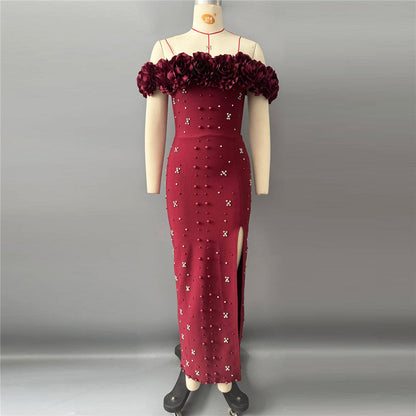 Sexy off Shoulder Beads Rhinestones Bandage One Piece Dress Applique Party Gathering Evening Dress by Ragazza
