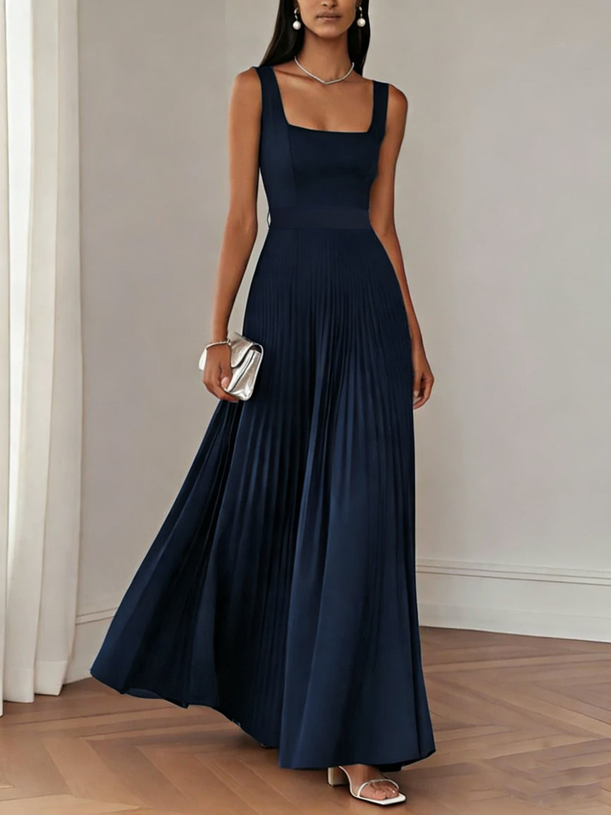Women Clothing I Dress Elegant Pleated Maxi Dress Elegant Slim Sleeveless Dress  DestGlow