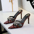 Stiletto Heel Open Toe Pointed Toe Slippers Rhinestone Wheat Cross Strap Slip on Outdoor Slippers for Women  DestGlow