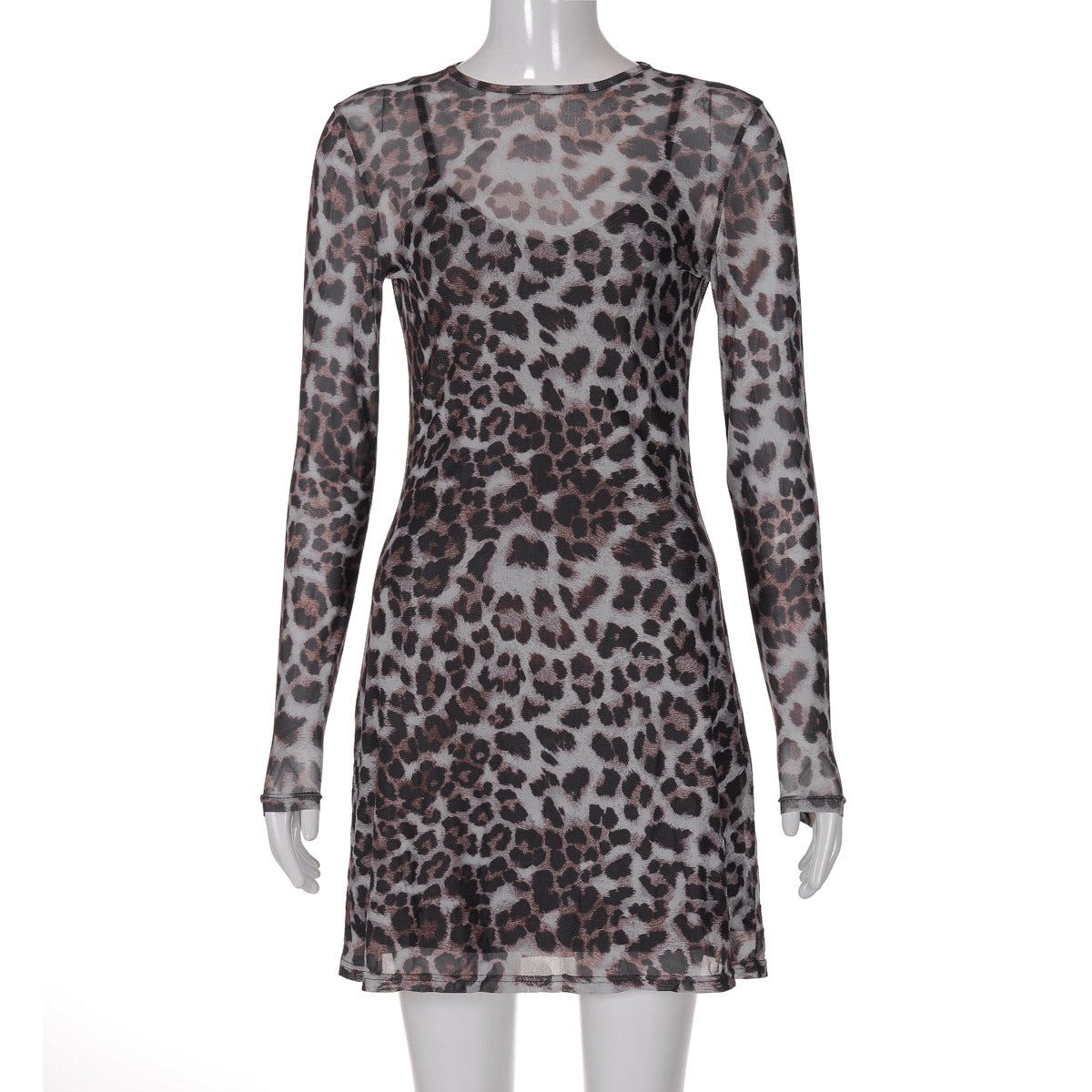 Women Autumn Personality Leopard Print Printed Mesh See through Dress by Ragazza