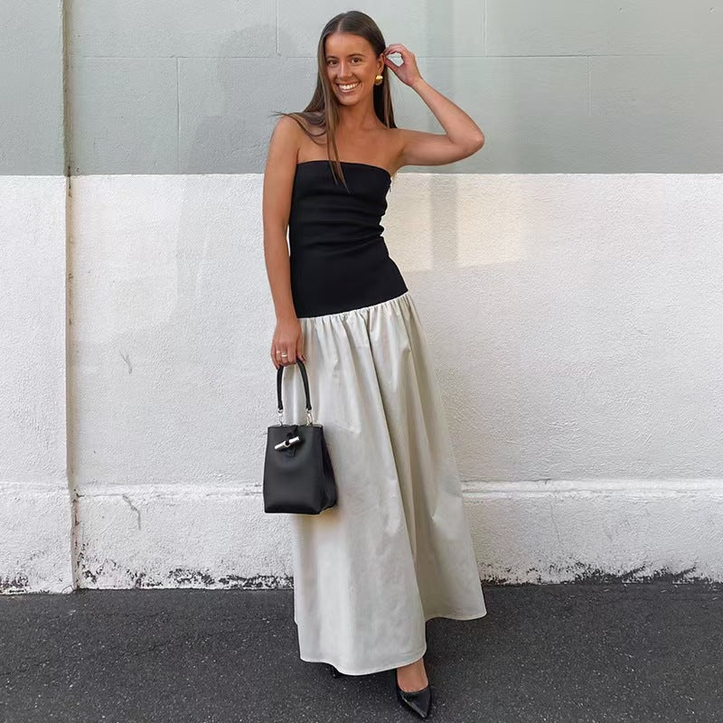 Women Clothing Summer Wrapped Chest Sexy Slimming Beam Waist Pleated A line Dress by Ragazza