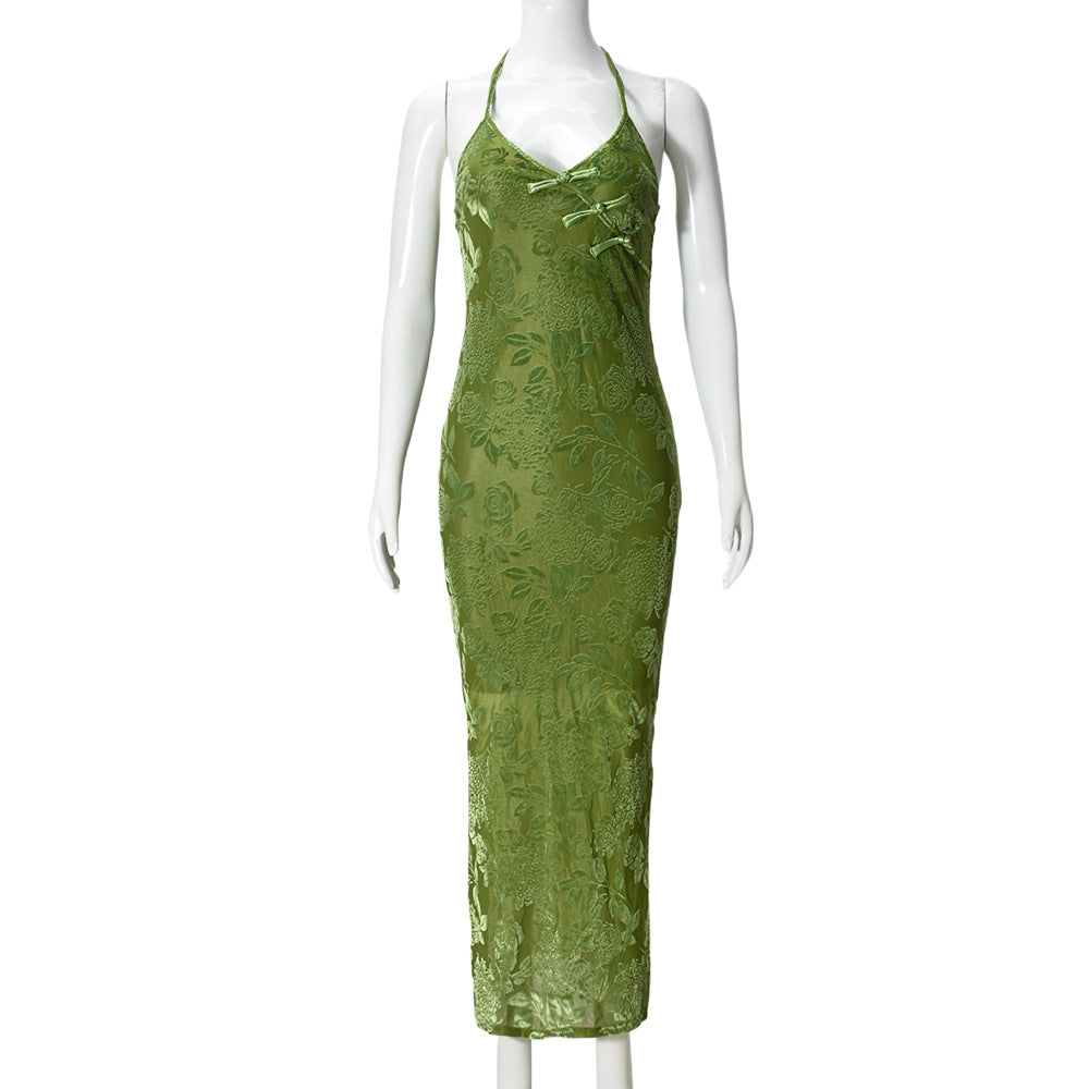 Women Clothing Spring Floral Halter Backless Office Midi Dress by Ragazza