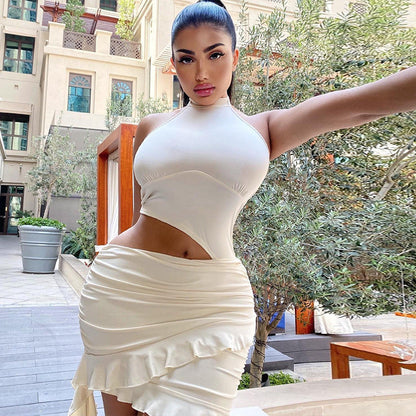 Women Clothing Solid Color Sleeveless Dress High Collar Casual Pullover Hip Dress by Ragazza