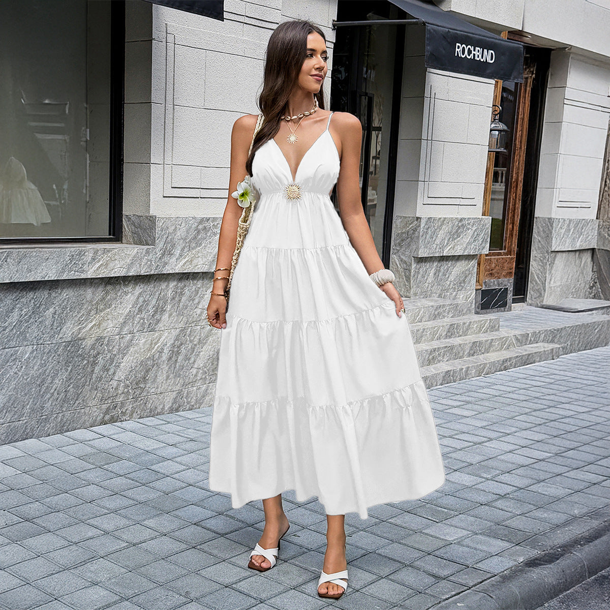 Women Clothing Summer Elegant Easy Matching Sling Long Dress by Ragazza