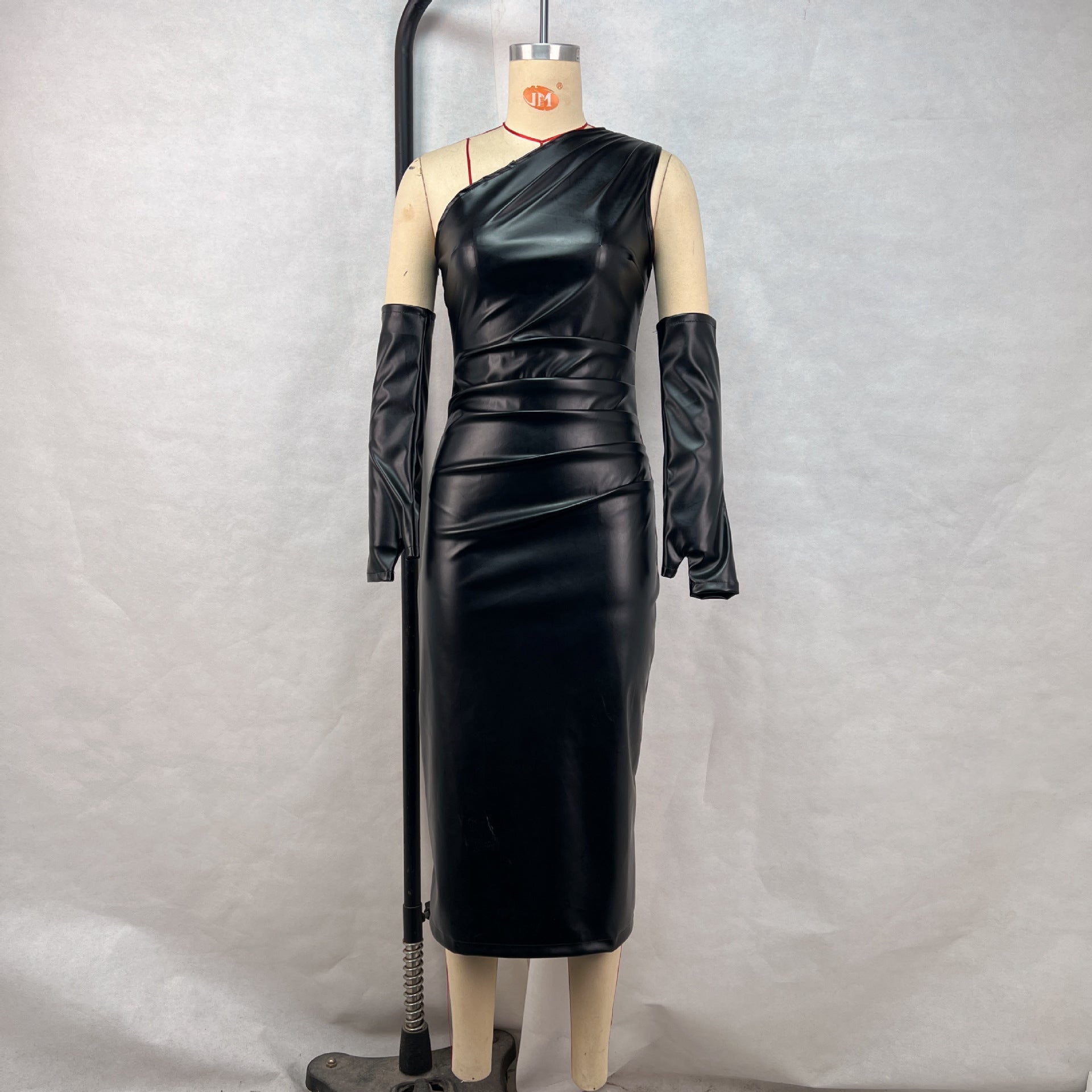 Crossbody Leather Dress Women Clothing Tight Wrapped Chest Pleated Sexy Sheath Split Dress by Ragazza