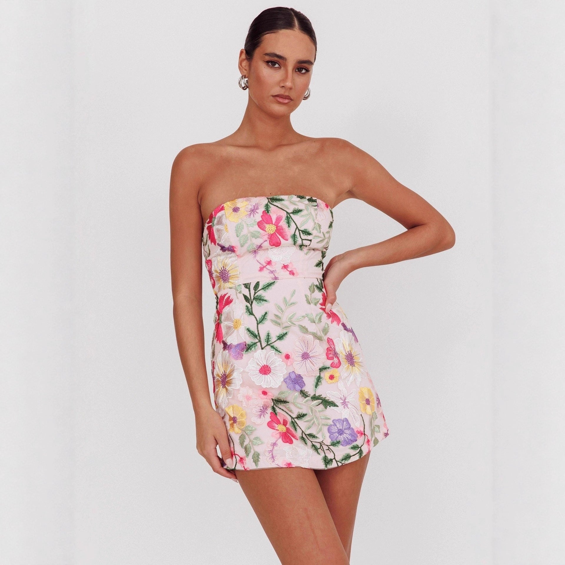 Women Slim Fit Bandeau Sling Short Niche Floral Dress by Ragazza
