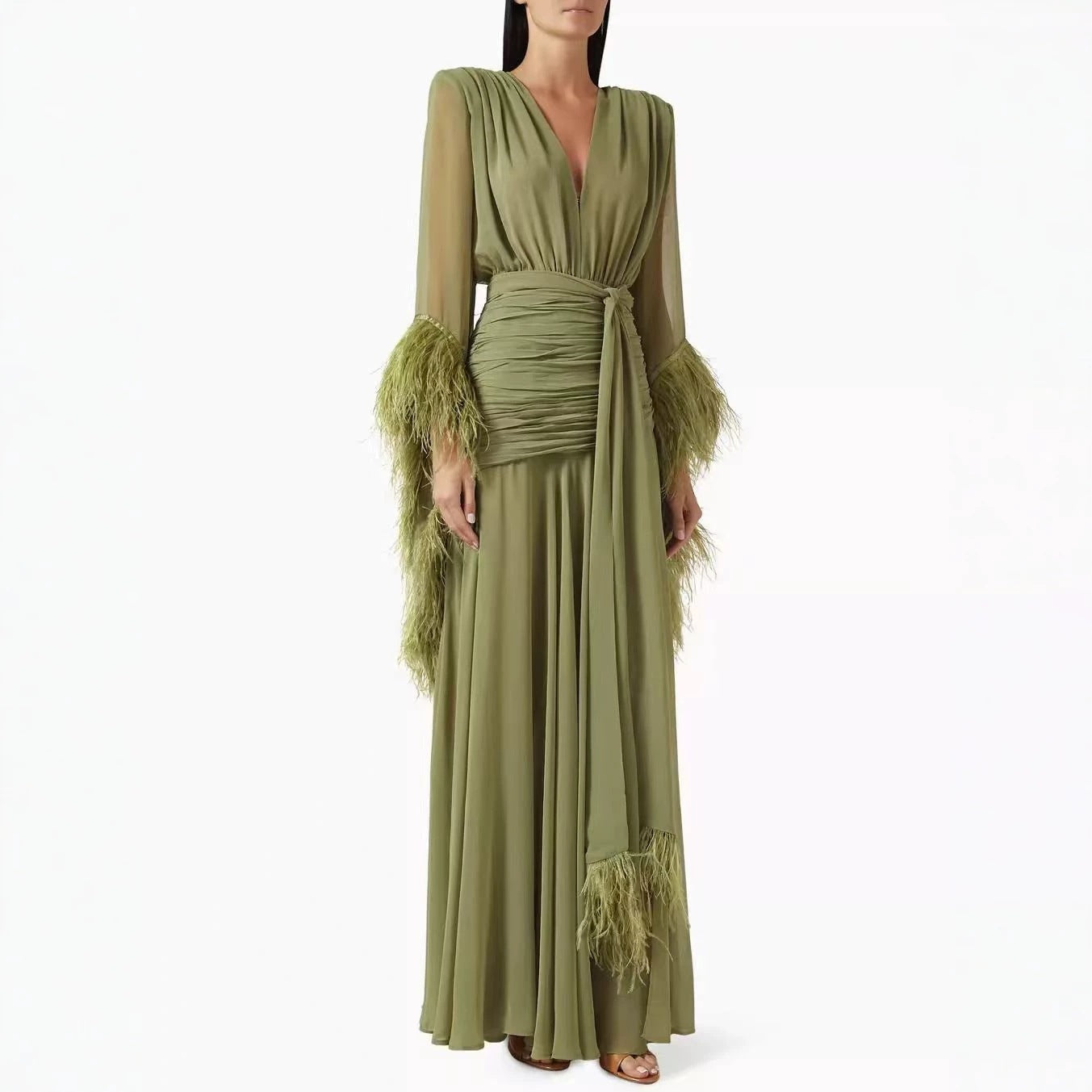 Spring Solid Color Evening Dress Long Sleeve Slim Dress  DestGlow
