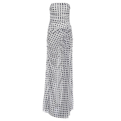 Autumn Winter Women Clothing Sexy Slim Sleeveless Tube Top Backless Slit Polka Dot Dress by Ragazza