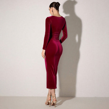 Elegant Sexy Deep V Plunge neck Top Hollow Out Cutout out Slim Fit Slimming Party Hip Dress by Ragazza