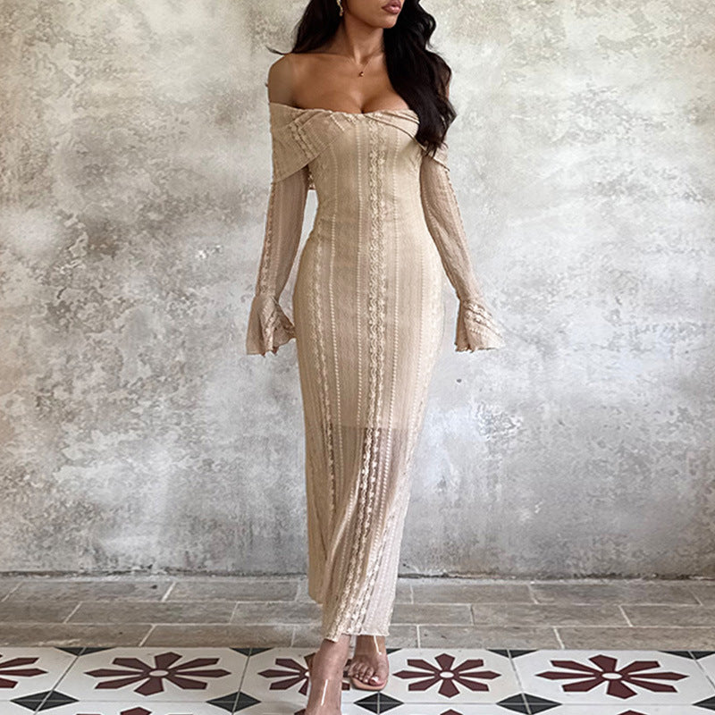 Maxi Dress Waist Hip Jacquard off Shoulder Sexy Sexy Dress by Ragazza