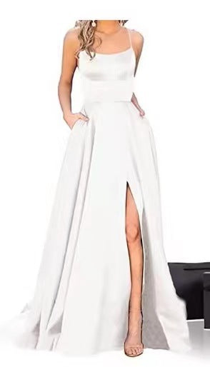 Bridesmaid Dress Long Maxi Dress Small Trailing Strap Solid Color Cocktail Evening Dress by Ragazza