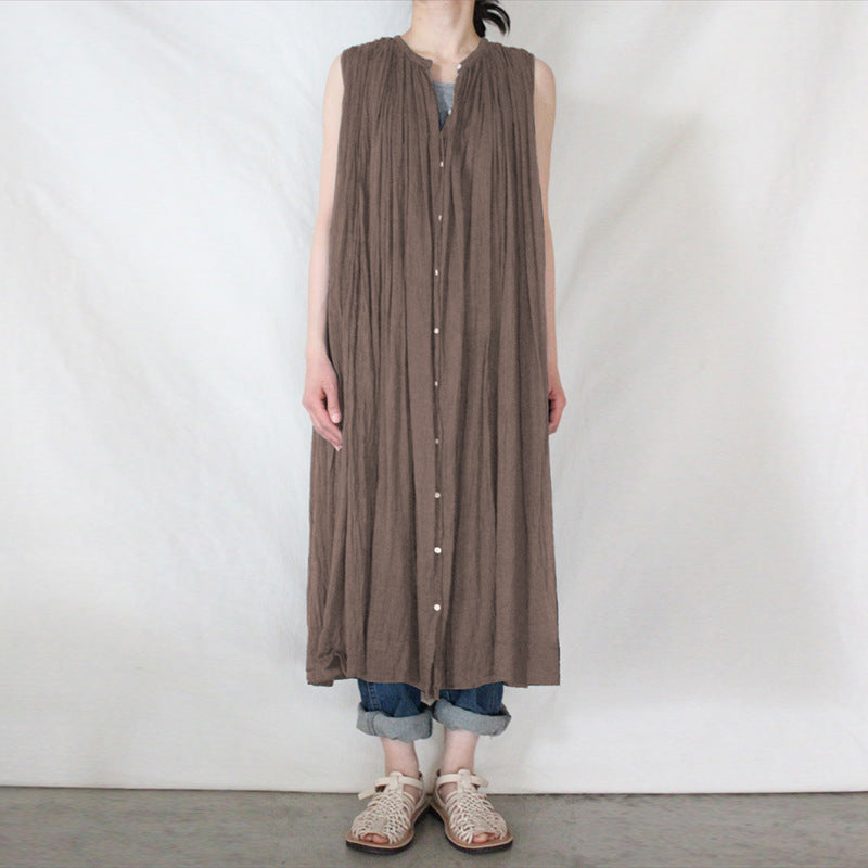 French Pleating Dress Summer Western Paris Yarn Loose Large Dress A Line Dress Can Be Used as Blouse by Ragazza