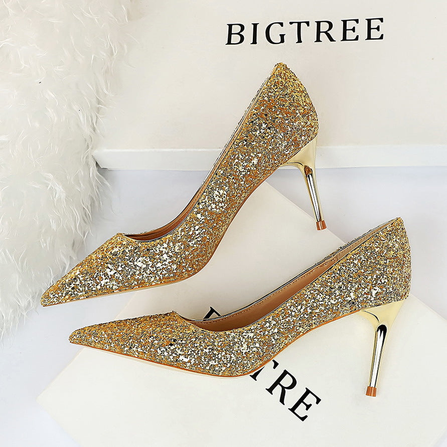 Sexy Nightclubs Thinner High Heels Women Shoes Stiletto Heel Sparkle Sequ Pumps  DestGlow