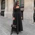 Elegant Lightly Mature Black Square Collar Lace Long Sleeve Dress  DestGlow