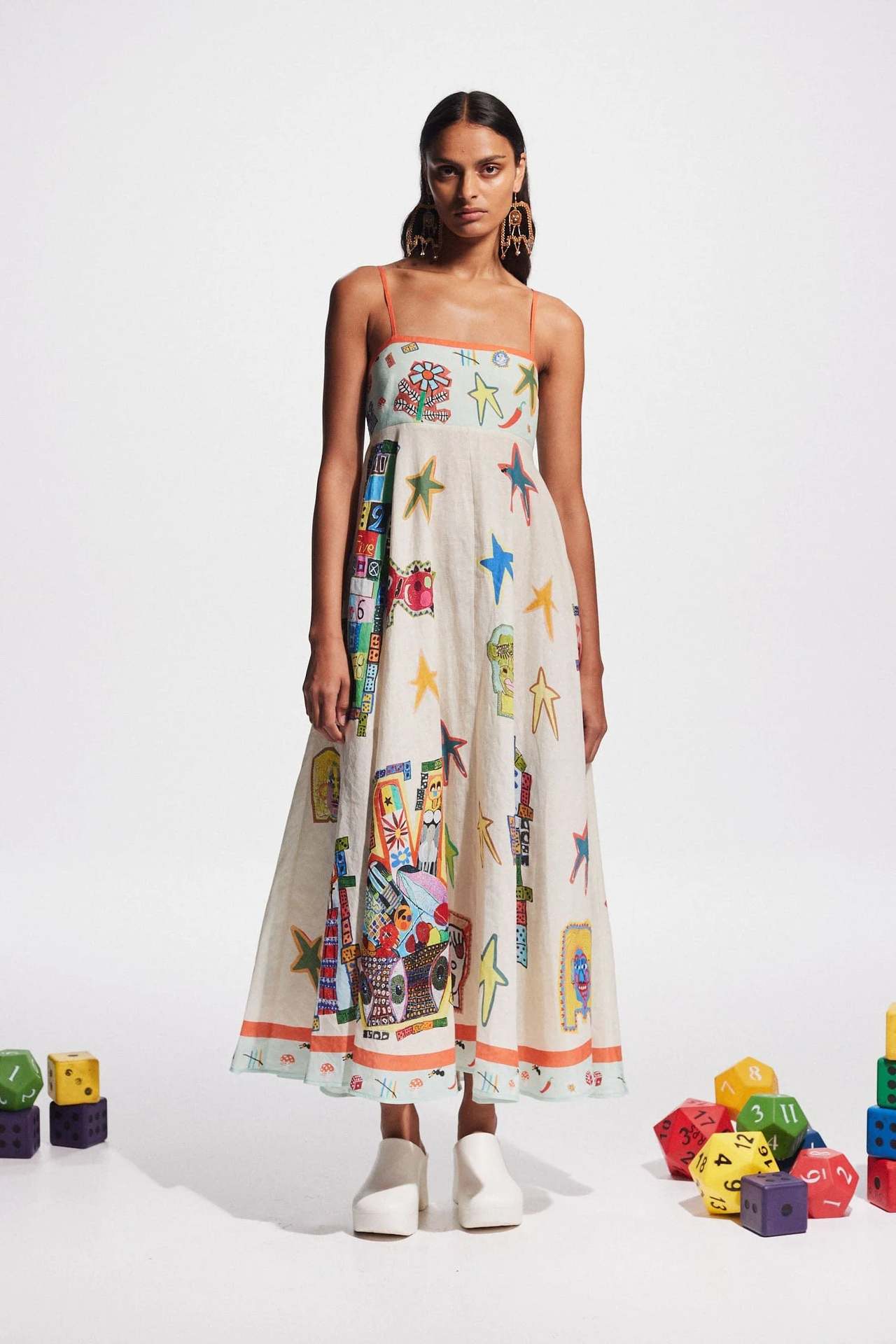 Dress Women Clothing Spaghetti Strap Floral Print Linen 9 Color Large Swing Dress by Ragazza