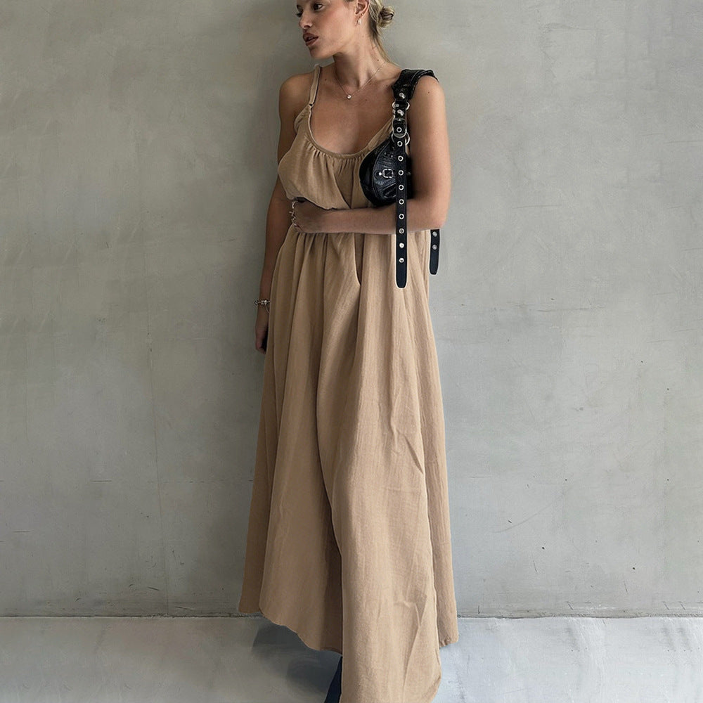 Cami Dress Spring Summer Women Loose Texture Sense A line Low Collar Long Vacation Dress  DestGlow